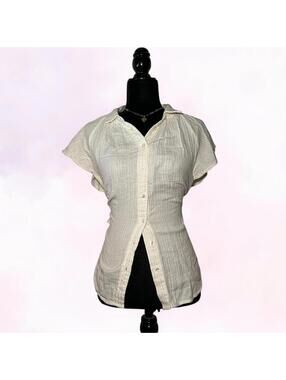 Gap White Shimmer Button Up Blouse Minimalist Chic Size S